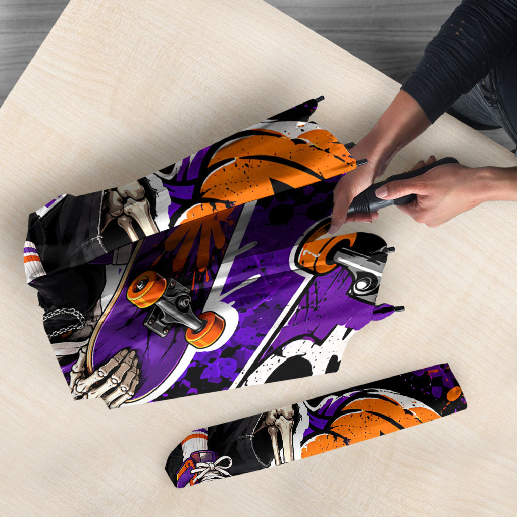 Halloween Skeleton Skateboarder Umbrella Graffiti Ghost Pumpkin Streetwear Graphic