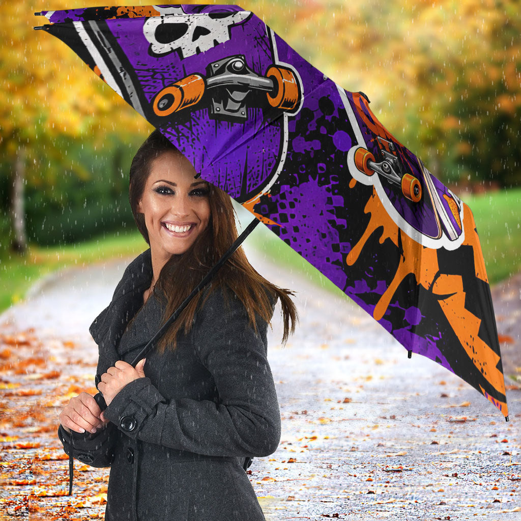 Halloween Skeleton Skateboarder Umbrella Graffiti Ghost Pumpkin Streetwear Graphic