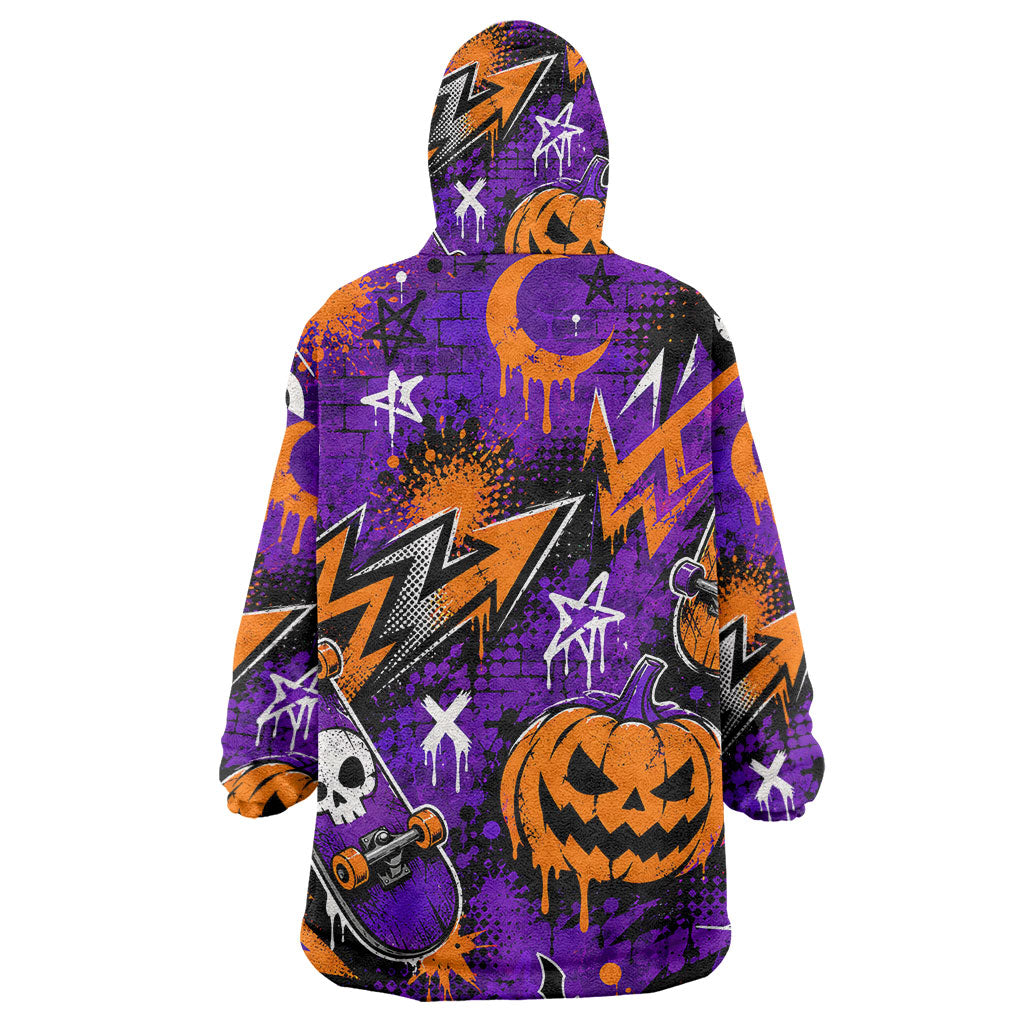 Halloween Skeleton Skateboarder Wearable Blanket Hoodie Graffiti Ghost Pumpkin Streetwear Graphic