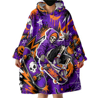 Halloween Skeleton Skateboarder Wearable Blanket Hoodie Graffiti Ghost Pumpkin Streetwear Graphic