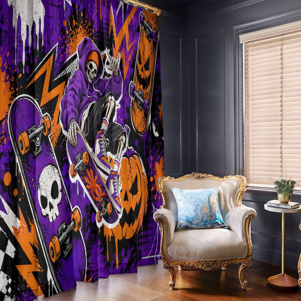 Halloween Skeleton Skateboarder Window Curtain Graffiti Ghost Pumpkin Streetwear Graphic