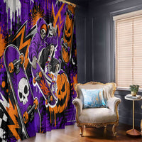 Halloween Skeleton Skateboarder Window Curtain Graffiti Ghost Pumpkin Streetwear Graphic