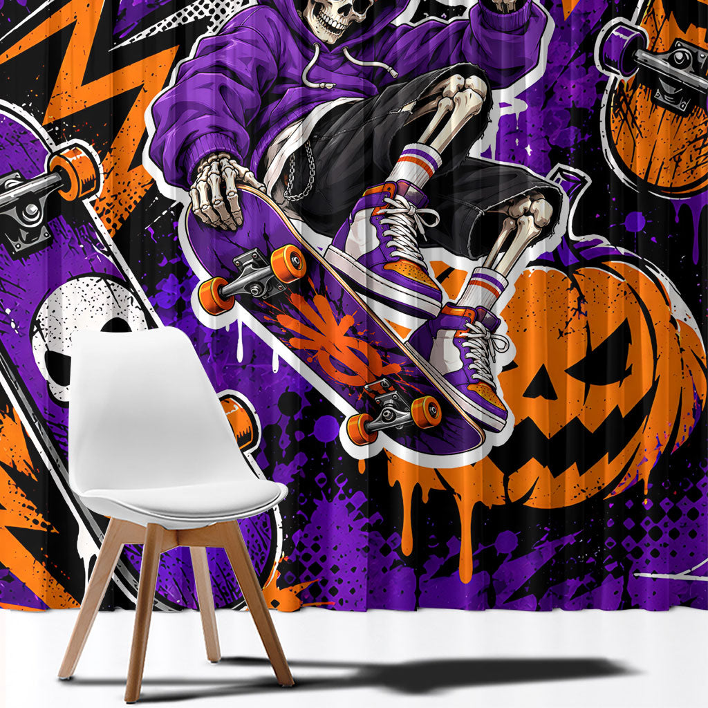 Halloween Skeleton Skateboarder Window Curtain Graffiti Ghost Pumpkin Streetwear Graphic
