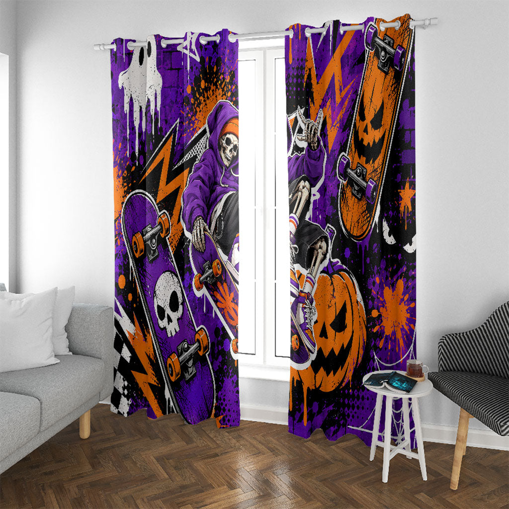 Halloween Skeleton Skateboarder Window Curtain Graffiti Ghost Pumpkin Streetwear Graphic