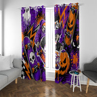 Halloween Skeleton Skateboarder Window Curtain Graffiti Ghost Pumpkin Streetwear Graphic