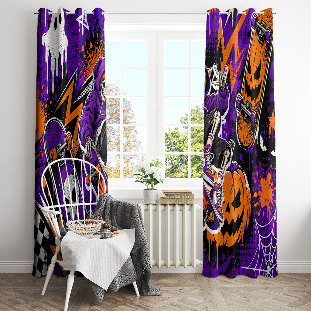 Halloween Skeleton Skateboarder Window Curtain Graffiti Ghost Pumpkin Streetwear Graphic