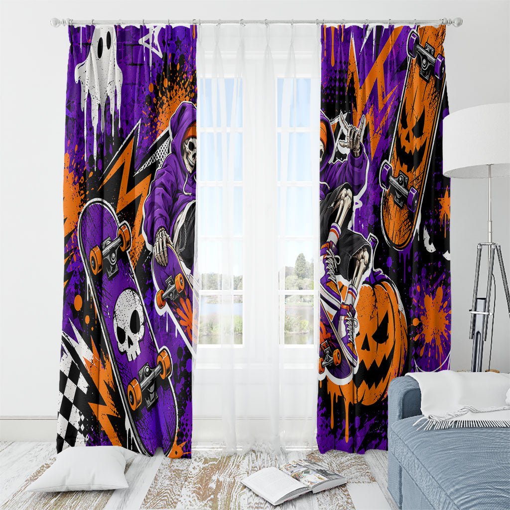 Halloween Skeleton Skateboarder Window Curtain Graffiti Ghost Pumpkin Streetwear Graphic