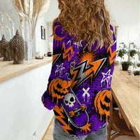 Halloween Skeleton Skateboarder Women Casual Shirt Graffiti Ghost Pumpkin Streetwear Graphic