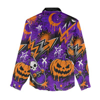 Halloween Skeleton Skateboarder Women Casual Shirt Graffiti Ghost Pumpkin Streetwear Graphic