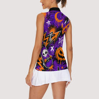 Halloween Skeleton Skateboarder Women Sleeveless Polo Shirt Graffiti Ghost Pumpkin Streetwear Graphic
