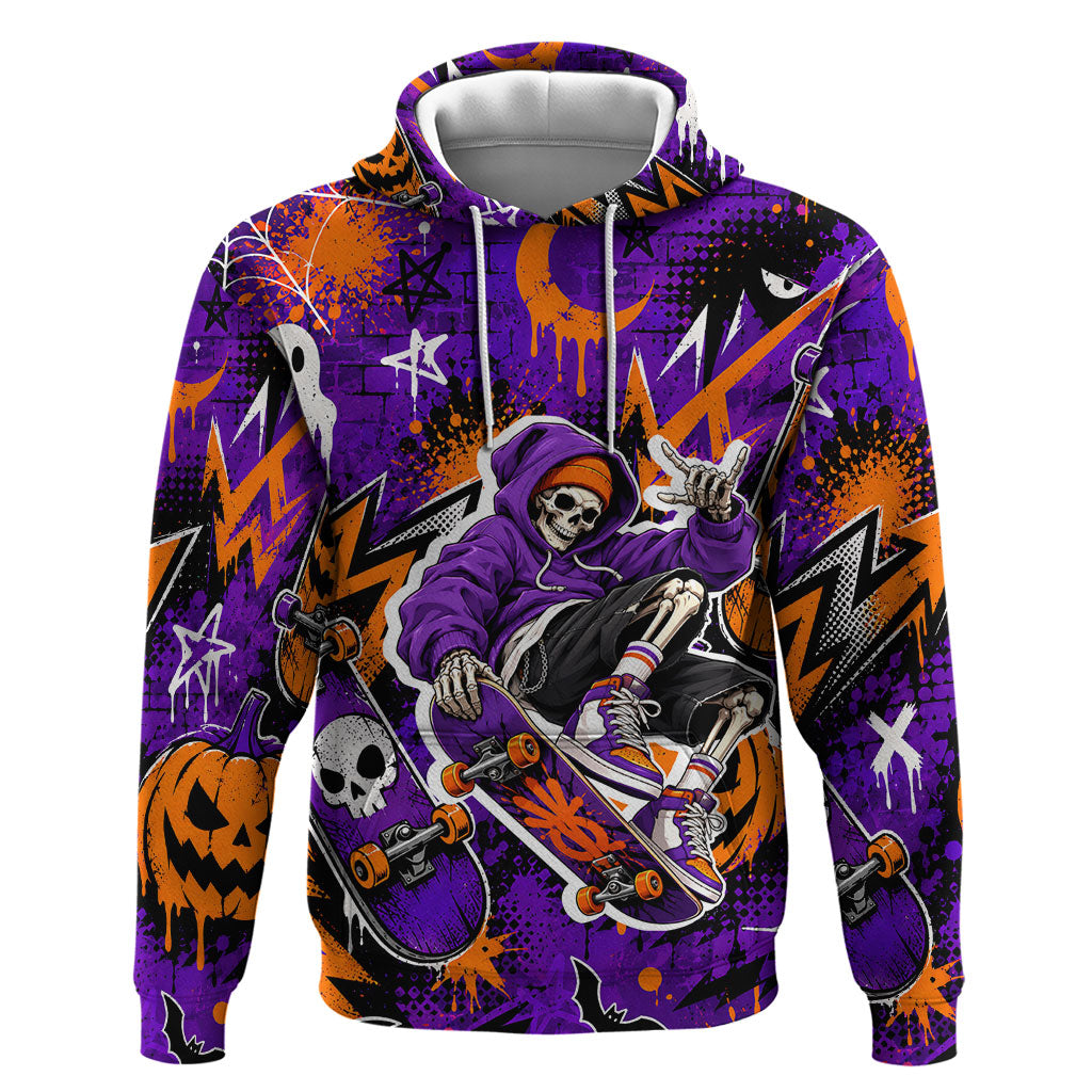 Halloween Skeleton Skateboarder Zip Hoodie Graffiti Ghost Pumpkin Streetwear Graphic