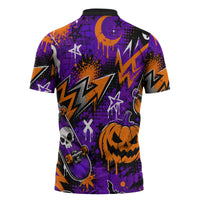 Halloween Skeleton Skateboarder Zipper Polo Shirt Graffiti Ghost Pumpkin Streetwear Graphic