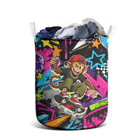 Skateboarding Monkey Laundry Basket Neon Graffiti Spray Paint Urban Streetwear Art
