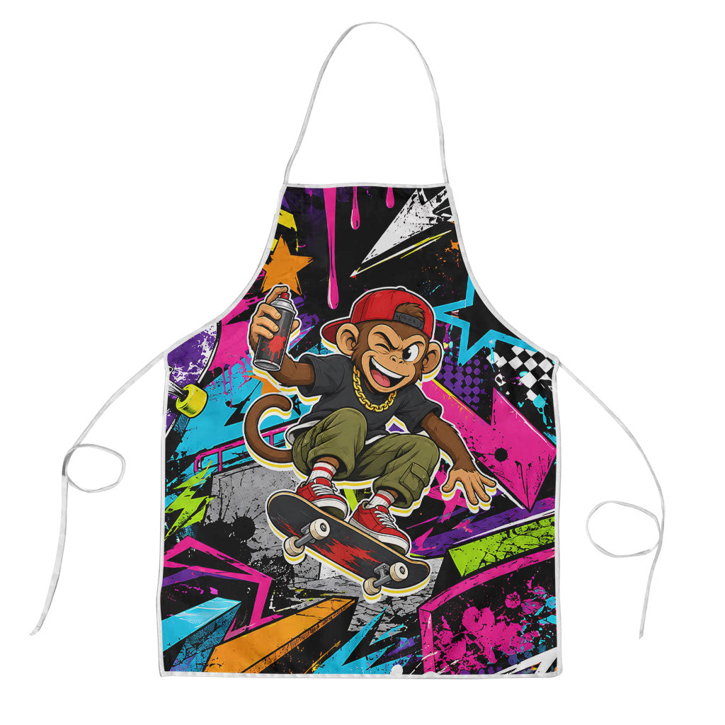Skateboarding Monkey Apron Neon Graffiti Spray Paint Urban Streetwear Art