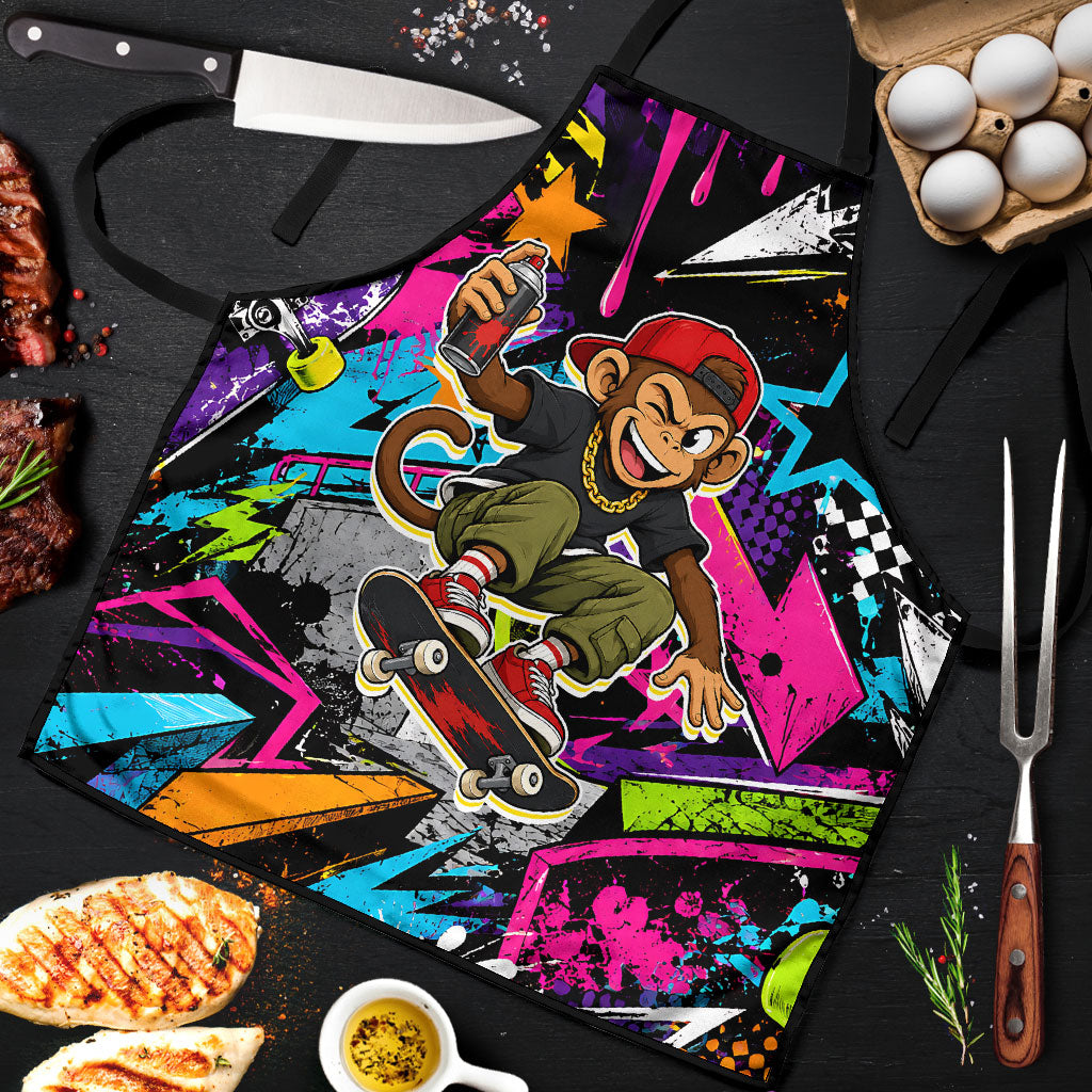 Skateboarding Monkey Apron Neon Graffiti Spray Paint Urban Streetwear Art