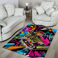 Skateboarding Monkey Area Rug Neon Graffiti Spray Paint Urban Streetwear Art