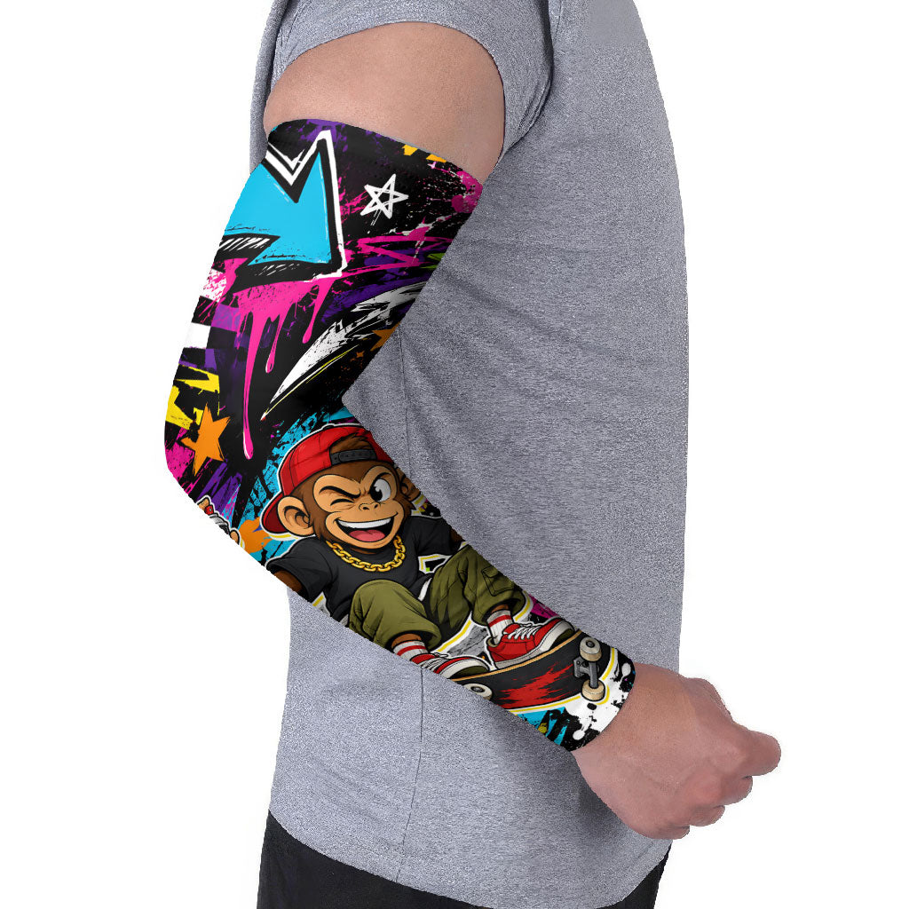 Skateboarding Monkey Arm Sleeves Neon Graffiti Spray Paint Urban Streetwear Art