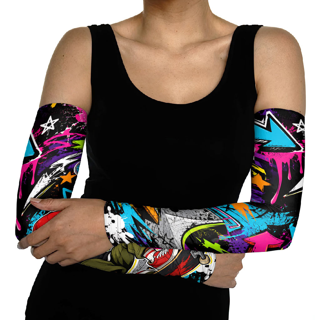 Skateboarding Monkey Arm Sleeves Neon Graffiti Spray Paint Urban Streetwear Art