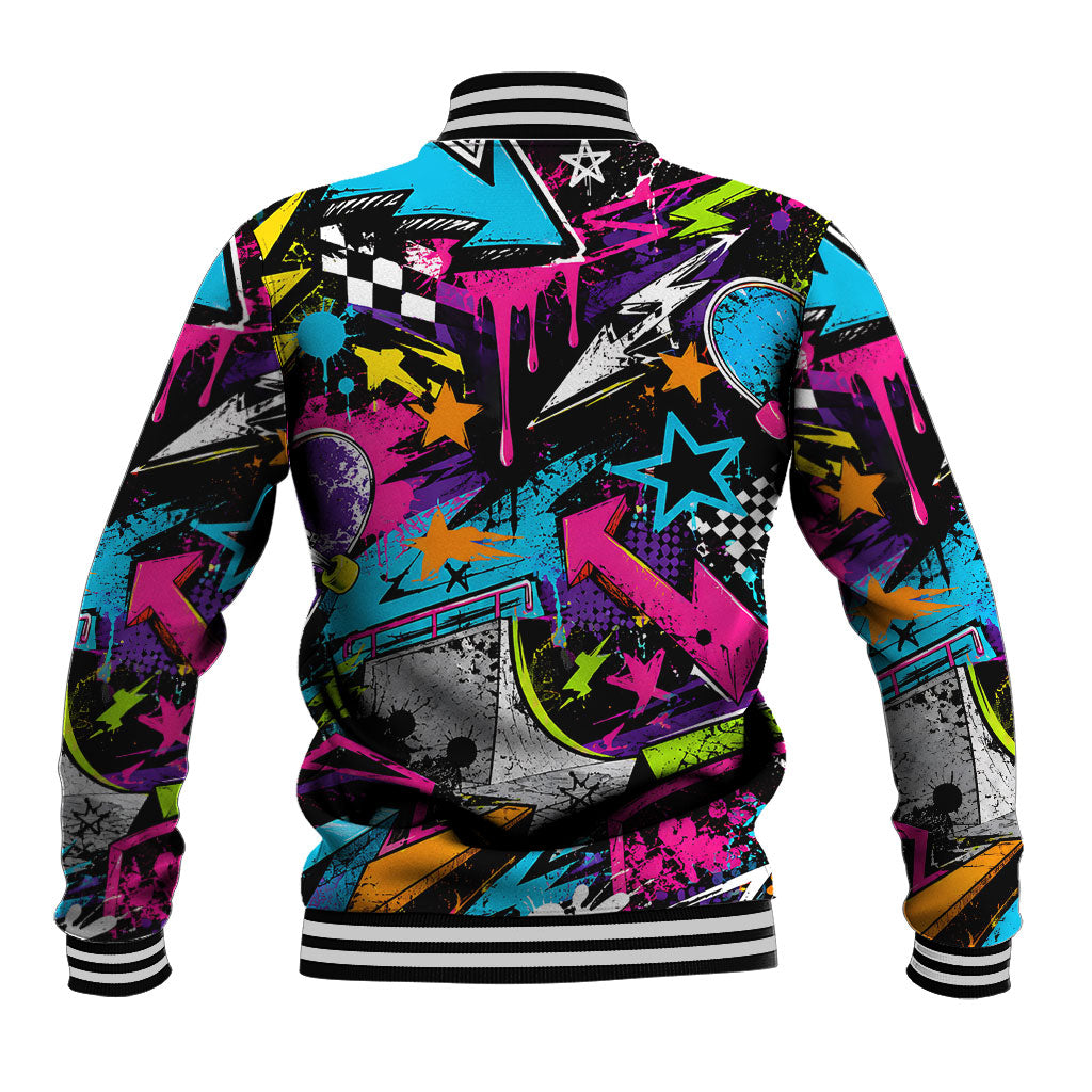 Skateboarding Monkey Baseball Jacket Neon Graffiti Spray Paint Urban Streetwear Art