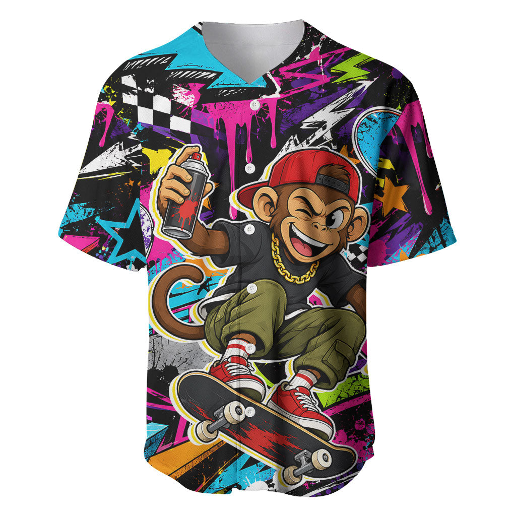 Skateboarding Monkey Baseball Jersey Neon Graffiti Spray Paint Urban Streetwear Art