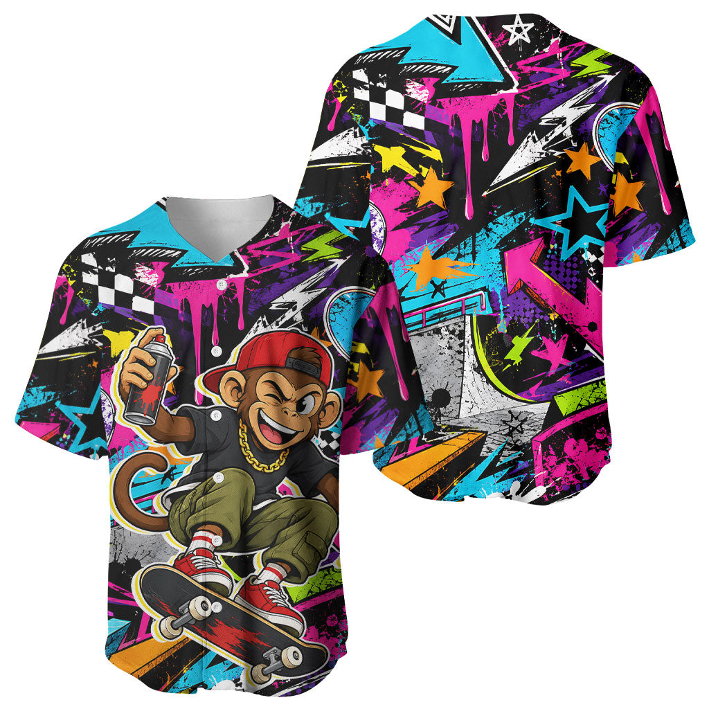 Skateboarding Monkey Baseball Jersey Neon Graffiti Spray Paint Urban Streetwear Art