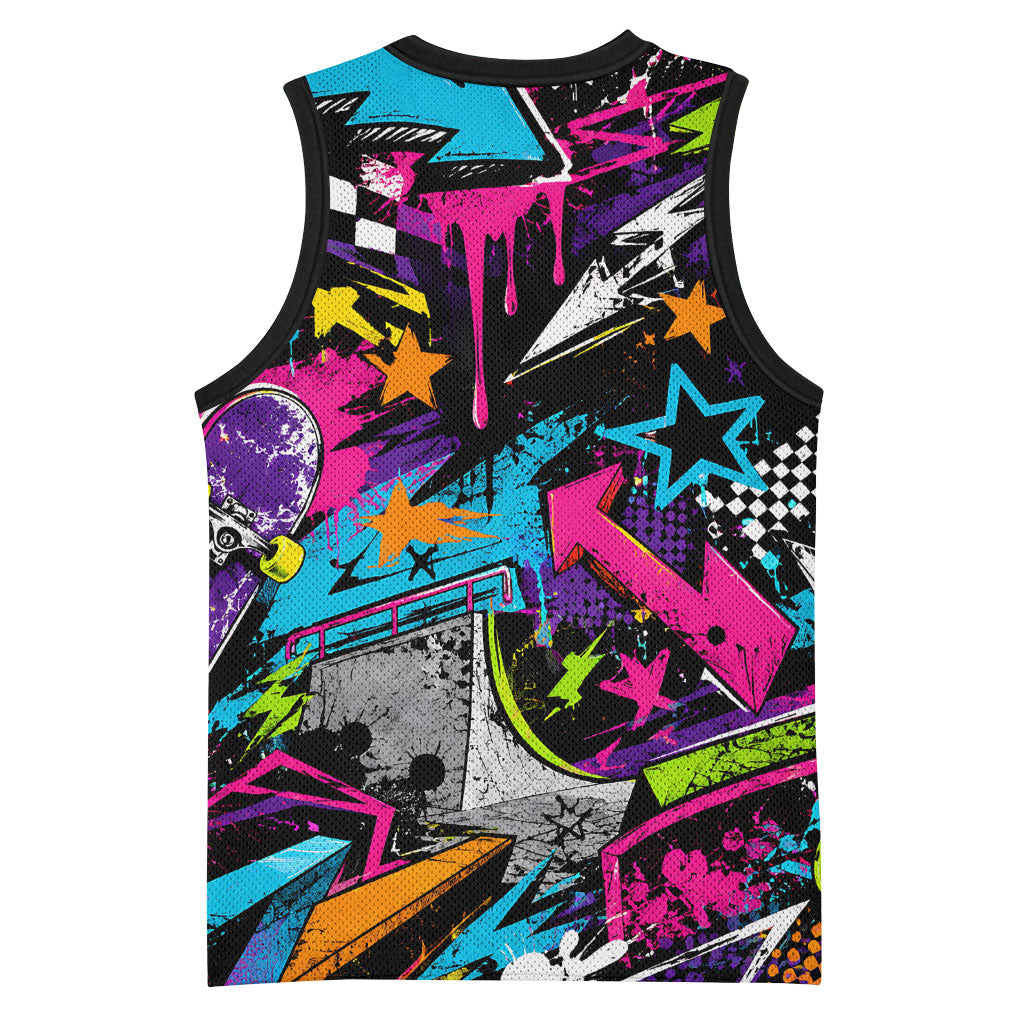 Skateboarding Monkey Basketball Jersey Neon Graffiti Spray Paint Urban Streetwear Art