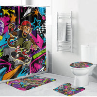Skateboarding Monkey Bathroom Set Neon Graffiti Spray Paint Urban Streetwear Art