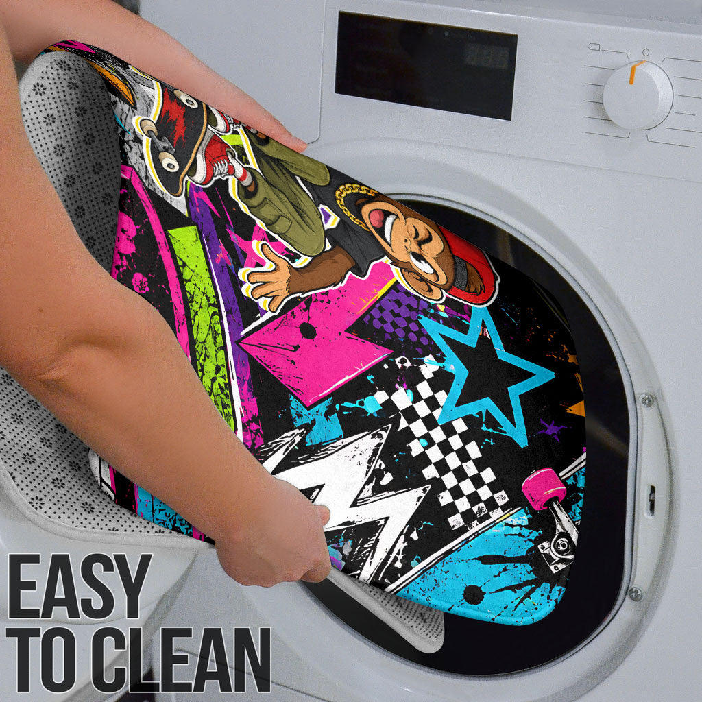 Skateboarding Monkey Bathroom Set Neon Graffiti Spray Paint Urban Streetwear Art