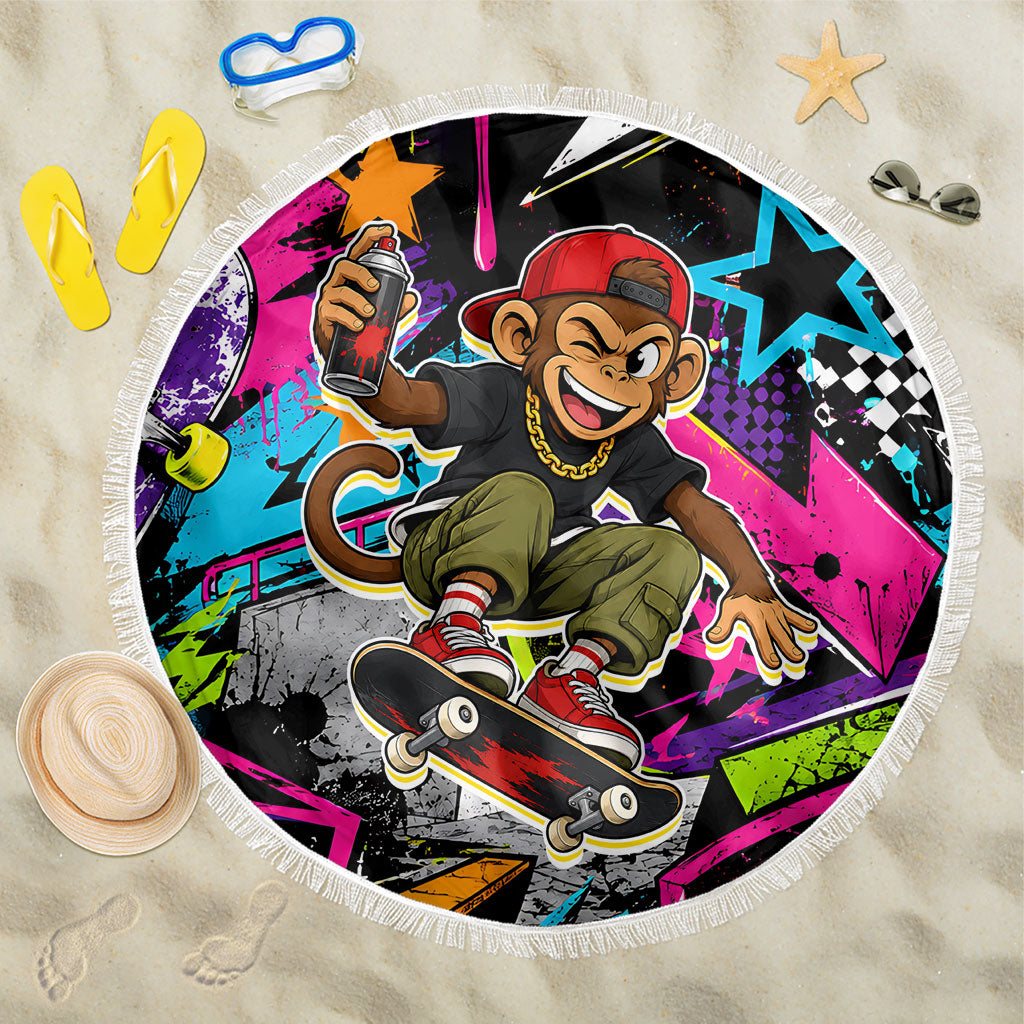 Skateboarding Monkey Beach Blanket Neon Graffiti Spray Paint Urban Streetwear Art