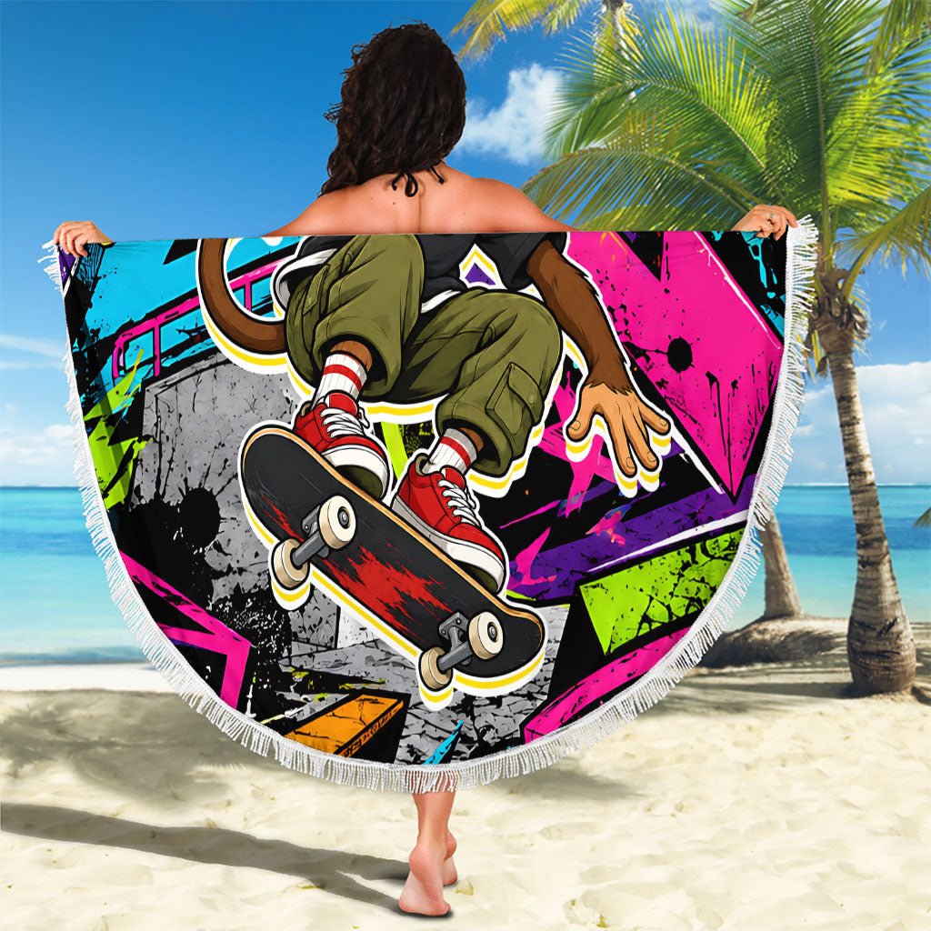 Skateboarding Monkey Beach Blanket Neon Graffiti Spray Paint Urban Streetwear Art
