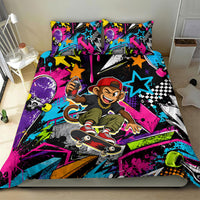 Skateboarding Monkey Bedding Set Neon Graffiti Spray Paint Urban Streetwear Art