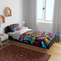 Skateboarding Monkey Bedding Set Neon Graffiti Spray Paint Urban Streetwear Art