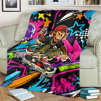 Skateboarding Monkey Blanket Neon Graffiti Spray Paint Urban Streetwear Art