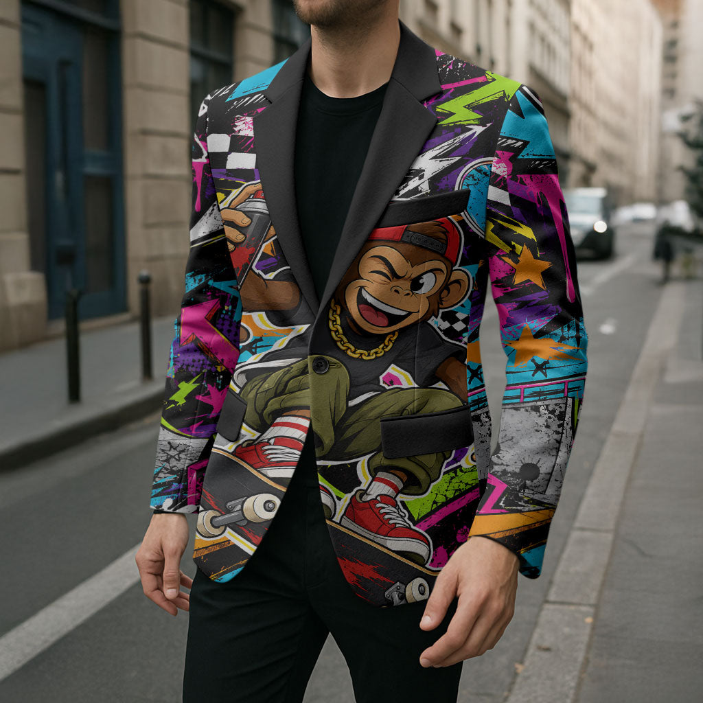 Skateboarding Monkey Blazer Neon Graffiti Spray Paint Urban Streetwear Art