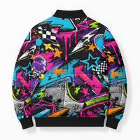 Skateboarding Monkey Bomber Puffer Jacket Neon Graffiti Spray Paint Urban Streetwear Art
