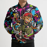 Skateboarding Monkey Bomber Puffer Jacket Neon Graffiti Spray Paint Urban Streetwear Art