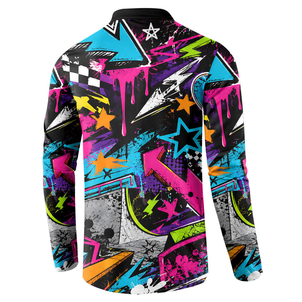 Skateboarding Monkey Button Sweatshirt Neon Graffiti Spray Paint Urban Streetwear Art