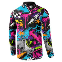 Skateboarding Monkey Button Sweatshirt Neon Graffiti Spray Paint Urban Streetwear Art