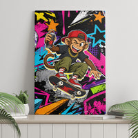 Skateboarding Monkey Canvas Wall Art Neon Graffiti Spray Paint Urban Streetwear Art