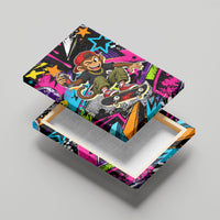 Skateboarding Monkey Canvas Wall Art Neon Graffiti Spray Paint Urban Streetwear Art
