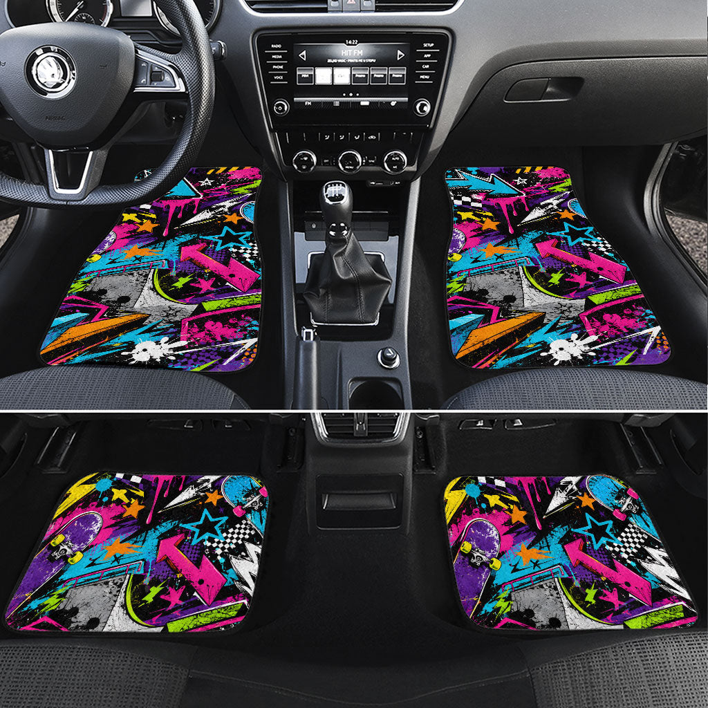 Skateboarding Monkey Car Mats Neon Graffiti Spray Paint Urban Streetwear Art