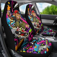 Skateboarding Monkey Car Seat Cover Neon Graffiti Spray Paint Urban Streetwear Art