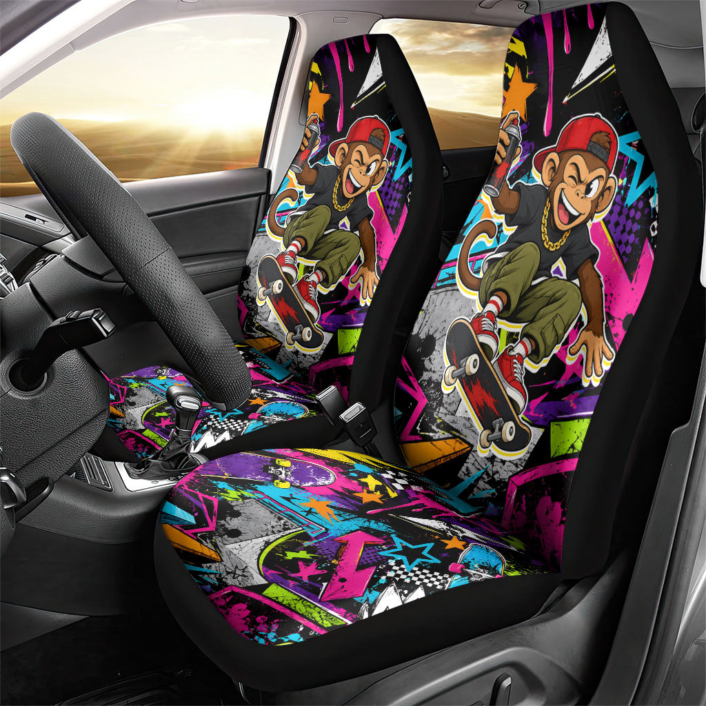 Skateboarding Monkey Car Seat Cover Neon Graffiti Spray Paint Urban Streetwear Art