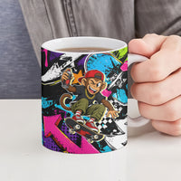 Skateboarding Monkey Ceramic Mug Neon Graffiti Spray Paint Urban Streetwear Art