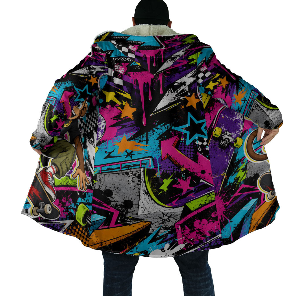 Skateboarding Monkey Cloak Neon Graffiti Spray Paint Urban Streetwear Art