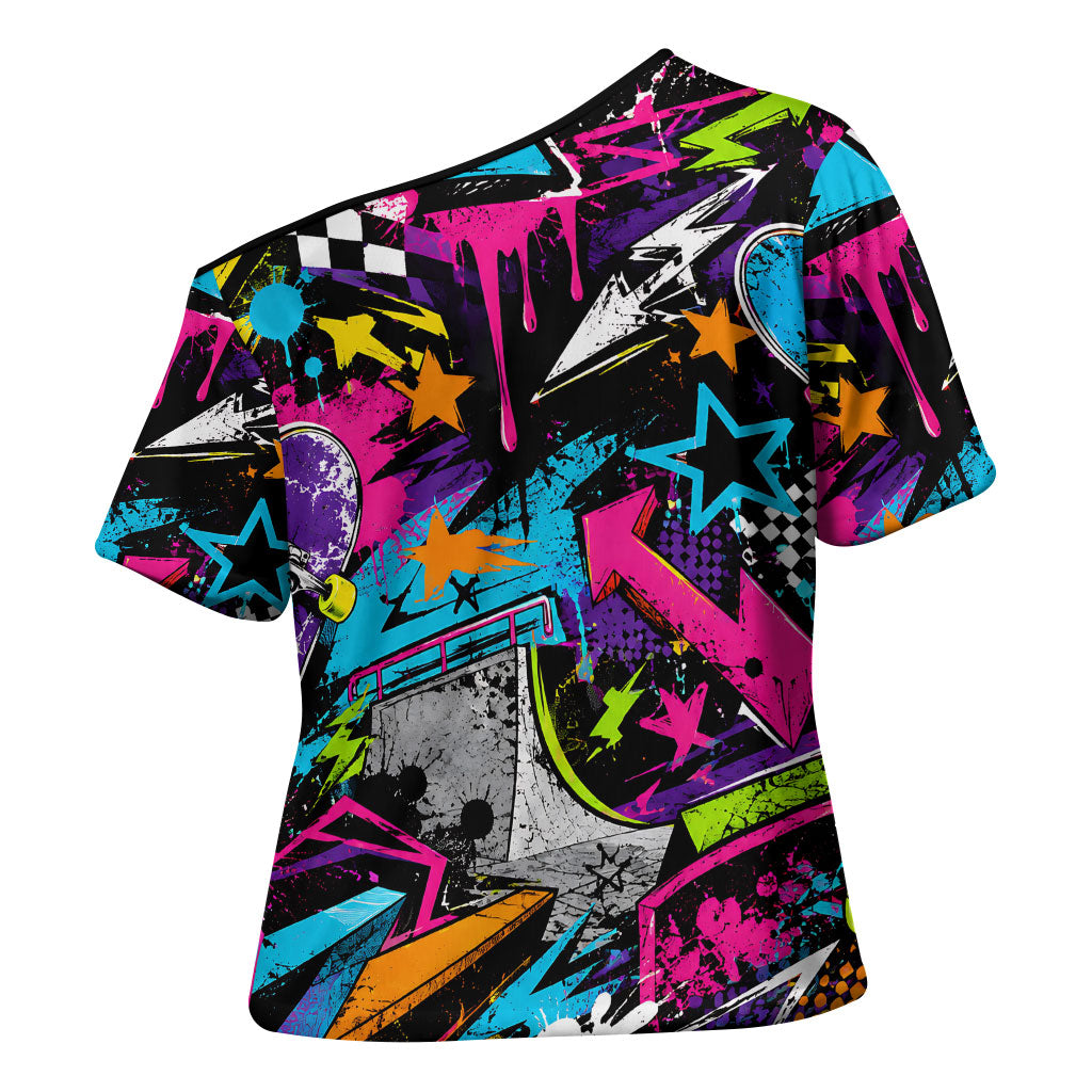 Skateboarding Monkey Cross Shoulder Shirt Neon Graffiti Spray Paint Urban Streetwear Art
