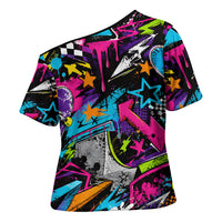Skateboarding Monkey Cross Shoulder Shirt Neon Graffiti Spray Paint Urban Streetwear Art