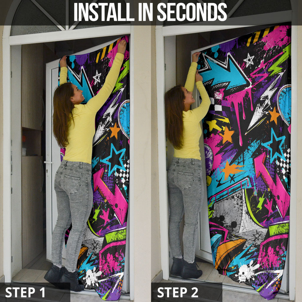 Skateboarding Monkey Door Cover Neon Graffiti Spray Paint Urban Streetwear Art