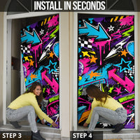 Skateboarding Monkey Door Cover Neon Graffiti Spray Paint Urban Streetwear Art