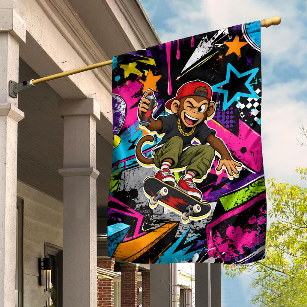 Skateboarding Monkey Garden Flag Neon Graffiti Spray Paint Urban Streetwear Art
